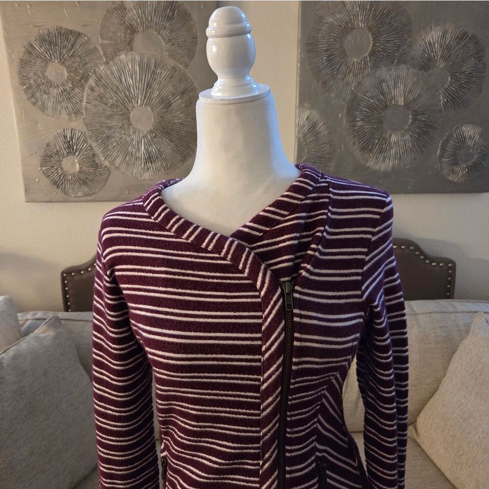 ✨LUCKY BRAND✨ Striped Moto Terry Asymmetrical Zip Jacket - [XS] - Picture 4 of 12